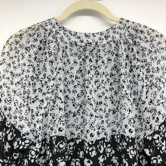 Joie Floral Print Caillie long sleeve Top Black White balloon sleeve Blouse M - Picture 8 of 15